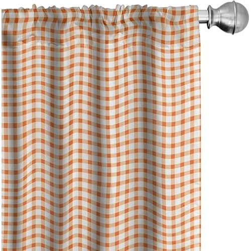 Ambesonne Orange and White Window Curtains, Retro Gingham Style Checkered Squares Pattern in Warm Colors Plaid, Lightweight Decor 2-Panel Set with Rod Pocket, Pair of - 28" x 95", White Orange