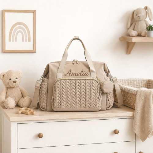 Personalized Diaper Bag with Name | Quilted Baby Bag | Large Multifunction Travel Maternity Bag | Custom Mom Gift | Baby Shower Gift