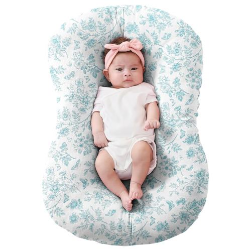 FUNUPUP Muslin Baby Lounger Cover Compatible with Snuggle Me Lounger, Infant Lounger Pillow Cover for Newborn, Removable Newborn Lounger Cover for Boys and Girls, Blue Flower