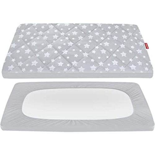 Pack and Play Sheets Fitted, Breathable Thick Playard Lovely Print Cover 39"×27"×5" Compatible with Graco Pack n Play, Gray Star