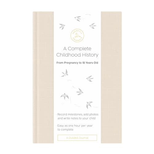 Promptly Journals, A Complete Childhood History: From Pregnancy to 18 Years Old (Sand, Tan, Linen) | Baby Book and Pregnancy Journal | Baby Memory Book