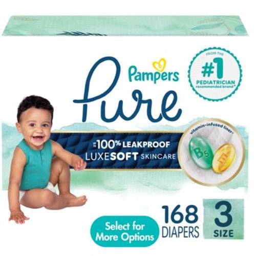 Pampers Pure Baby Diapers Size 3, 168 Count (Select for More Options)