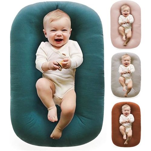 Vicorise Baby Lounger 0-24 Months 100% Cotton-Snuggle Cozy Me Lounger,Soft & Breathable Baby Lounger for Newborn Play Mat,Infant Babies Essentials Gifts,Green(Lounger Cover Included)