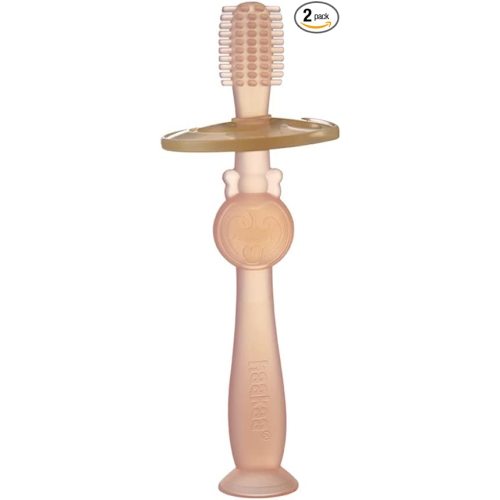 haakaa 360° Silicone Toothbrush Teether-Ultra Soft Bristles for Baby Oral Gum Cleaning| Baby Teething Training|Oral Brushing Massager -6m+ Baby,Toddler,Pink - 1 Count (Pack of 1) - Red