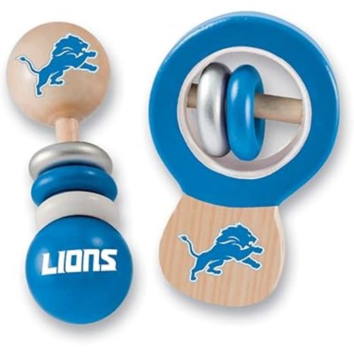 BabyFanatic Wood Rattle 2 Pack - NFL Detroit Lions - Officially Licensed Baby Toy Set