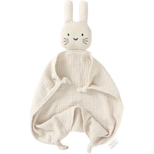 Organic Cotton Bunny Loveys for Babies,Newborn Baby Lovey Security Blanket,Lovies for Babies New Born Baby Unique Neutral Gifts Boys and Girls (Bunny-Khaki)