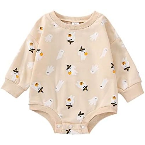 FYBITBO Halloween Baby Girl Boy Clothes Pumpkin Romper Sweatshirt Onesie Long Sleeve Bodysuit Top Fall Winter Outfit
