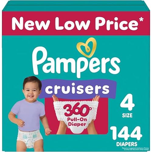 Pampers Diapers - Cruisers 360 - Size 4, 144 Count, Babyproof up to 100% Leakproof Pull-On Diaper