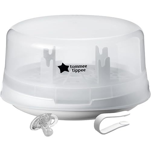 Tommee Tippee Microwave Steam Sterilizer for Baby Bottles and Accessories, Kills Viruses and 99.9% of Harmful Microbes, 4-Minute Sterilisation Cycle
