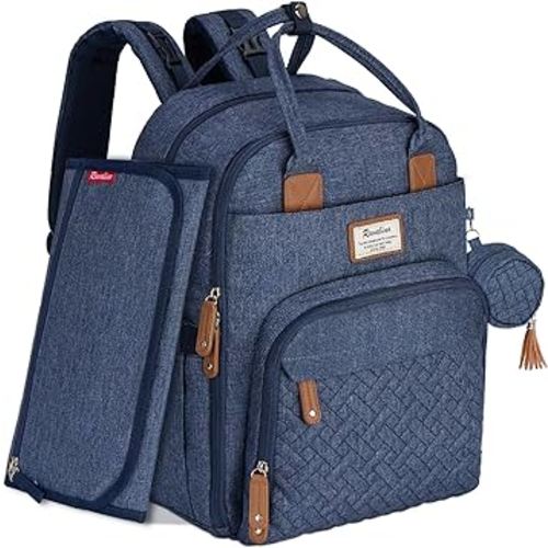 RUVALINO Diaper Bag Backpack - All-in-One Travel Backpack for Girl, Baby Bag for Moms, Multifunction Waterproof Backpack with Changing Pad, Stroller Strap, Pacifier Case - Baby Shower Gifts, Navy Blue