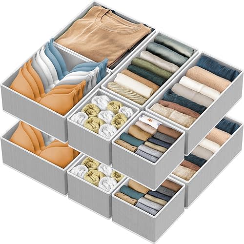Simple Houseware Foldable Drawer Organizer for Clothes/Underwear/Panty/Onesie Stocking Bin, Set of 12, Gray