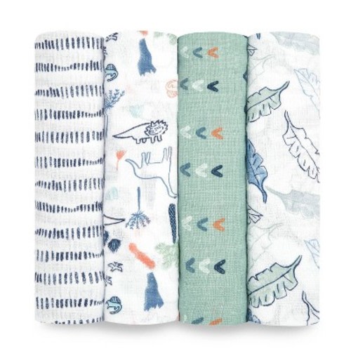 aden + anais essentials Muslin Swaddle Blankets - 4pk, Color: Dinotime