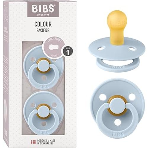 Bibs Pacifiers | Natural Rubber Baby Pacifier | Set of 2 BPA-Free Soothers | Made in Denmark | Baby Blue | Size 0-6 Months