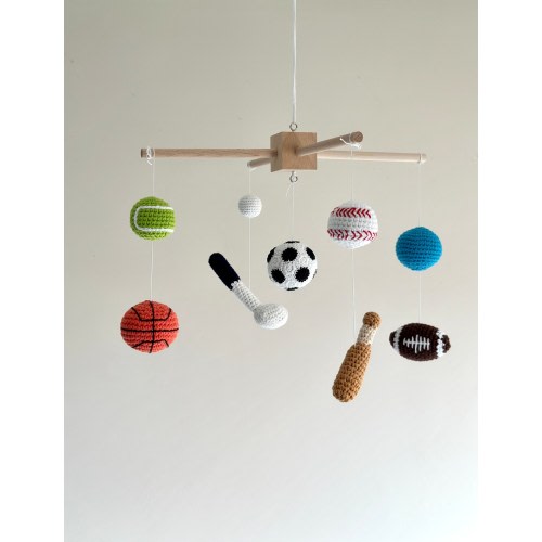 Sports baby mobile, crochet sport baby nursery, sports baby theme, baby shower gift