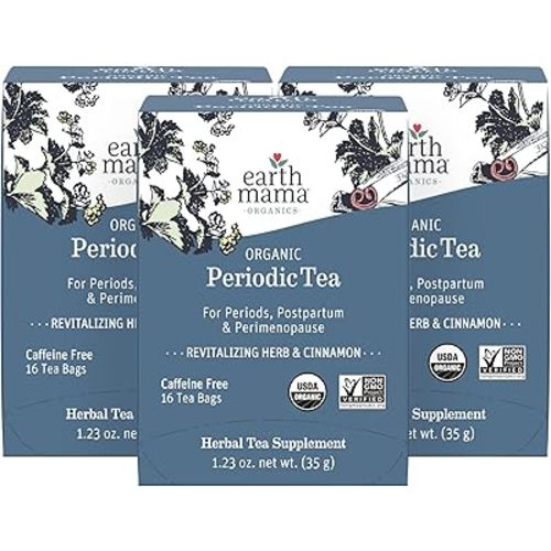 Earth Mama Organic Periodic Tea | 100% Organic Herbal Support for Periods, Postpartum & Perimenopause, 16 Teabags Per Box (2-Pack)