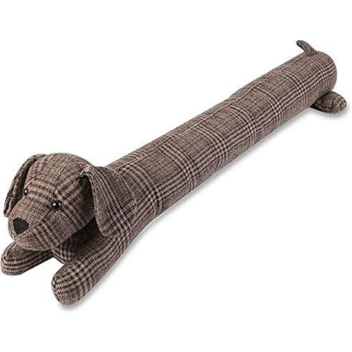 Dog Under Door Draft Stopper Heavy Duty, 3LB 34 Inch Decorative Fabric Door Draft Blocker, Animal Weather Stripping Sound Proof Bottom Seal, Save Energy Stopper Guard, Brown Plaid