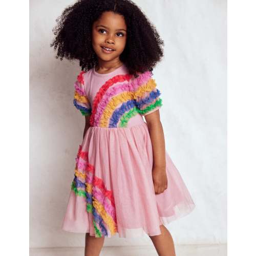 Rainbow Tulle Jersey Dress-Zephyr Rainbow - Size 3/4