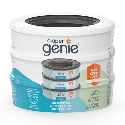 Diaper Genie Round Refills, Unscented, 3 Pack, Holds up to 720 Newborn Diapers, Blue