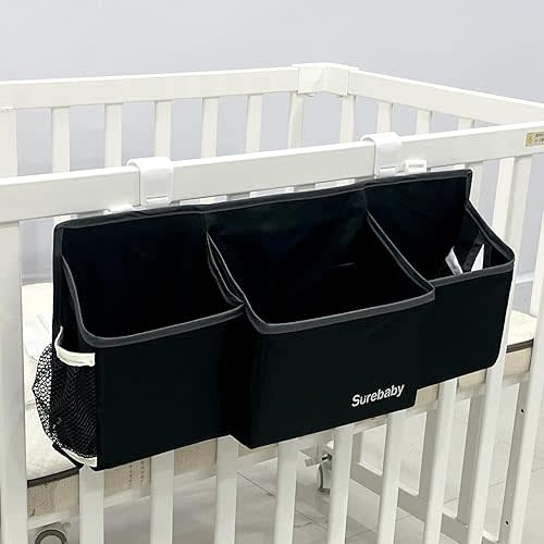 Hanging Baby Diaper Caddy, Single Sheet Dispensing Caddy Organizer Holder For Baby Crib, Nursery Organization Diaper Stacker Storage - Black