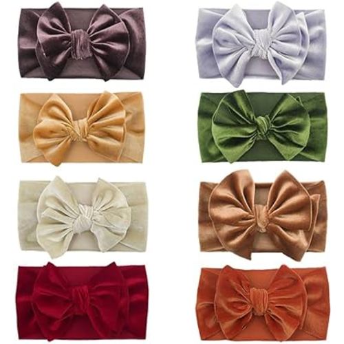 8 Pack Elastic Soft Velvet Cross Knot Headband Bow Bandana Headband Christmas Fall/Winter Hair Accessories Suitable for Newborn Babies Baby Girls Toddler Girls