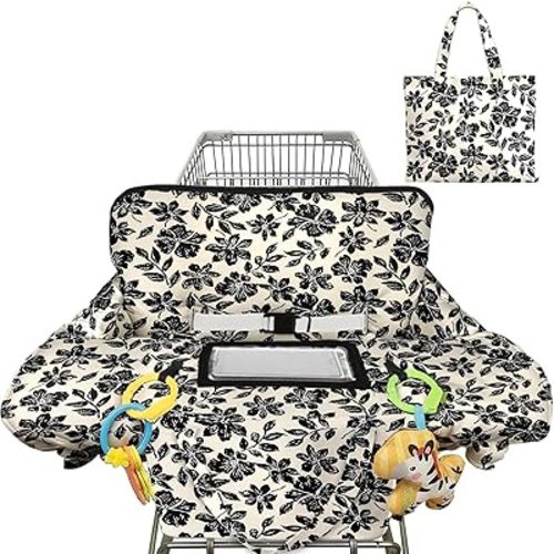 Shopping Cart Cover for Baby 2-in-1 High Chair Cover with Safety Harness Multifunctional Black Flowers Cart Covers for Babies Soft Padded Grocery Cart Cover for Baby Boy Girl