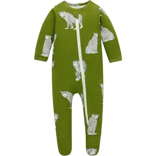 Owlivia Organic Cotton Baby Pajamas, Boys Girls Zip Front Sleep 'N Play Pjs, Footed Sleeper, Long Sleeve