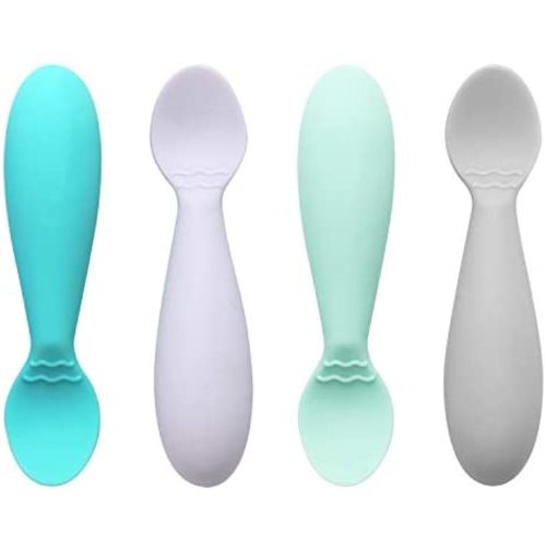 PandaEar Baby Infant Spoons BPA Free, 4-Pack, Soft Silicone, Self Feeding Fat Handle Utensil
