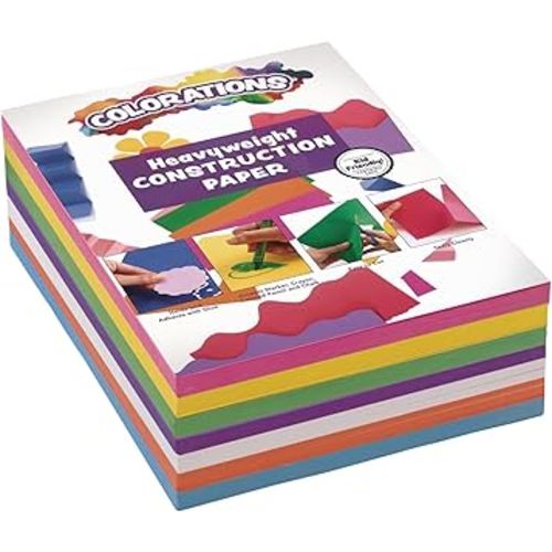 Colorations Construction Paper for Kids - 7 Bright Colors - 600 Bulk Sheets of 9"X12" - Assorted Pack of Heavy-Duty Craft Paper, Bulk School Supplies