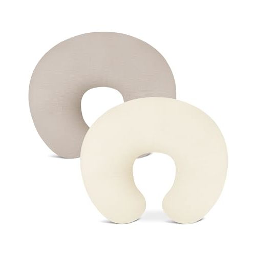 Wimist Nursing Pillow Covers 2 Pack, Muslin Nursing Cover for Breastfeeding Pillows, Comfortable for Baby Girls and Boys (Beige & Pale Yellow)