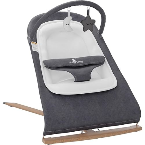 Baby Bouncer Seat 0-12 Months with Elegant Wood Accents, Bouncer Seat for Infants, Portable Infant Bouncer with Inner Mattress & Travel Bag