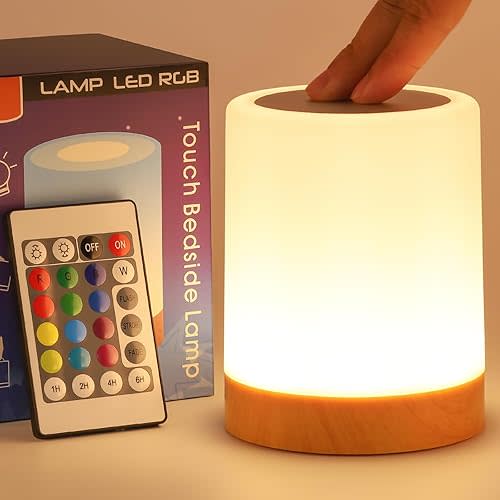 THAUSDAS Night Light, Dimmable Touch Lamp for Bedroom, Portable Table Bedside Lamp, 5 Brightness & 13 RGB Colors, Night Lights for Bedroom/Baby Nursery/Bathroom/Hallways/Living Room