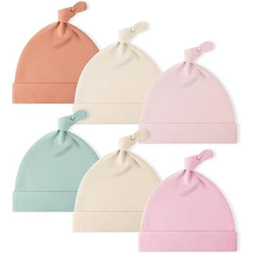 Yoofoss Baby Hats 0-6 Months 100% Organic Cotton Knot Newborn Hats for Boys Girls Beanie Set Soft Infant Beanie Caps 6 Pack
