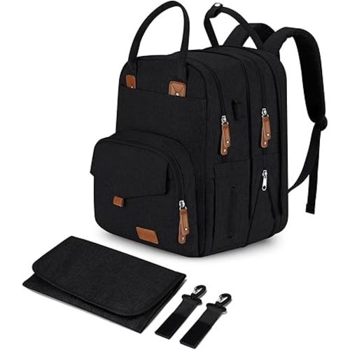 Extra Large Diaper Bag Backpack for Two Kids, Expandable 35L Baby Bags for Mom Girl Boy Dad Toddler, Black Travel Diaper Bag 21 Pockets (4 Insulated) w/Changing Pad - Big Twin Diaper Bag