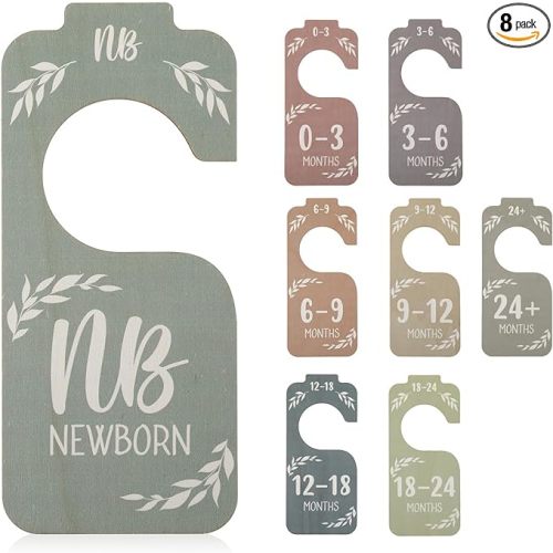 Lusofie 8Pcs Baby Wardrobe Divider For Clothing Organizer Cute Wooden Double-Sided Baby Clothes Dividers For Closet For Nursery Decor From Newborn To 24 Months.
