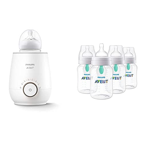 Philips Avent Fast Baby Bottle Warming Bundle with Anti-Colic , AirFree Vent, 9 Ounce, 4 Pack