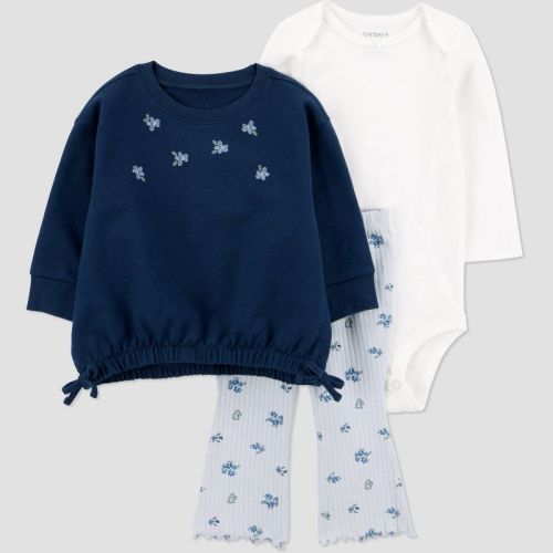 Carter's Just One You® Baby Girls' 3pc Floral Top & Bottom Set - Blue/Black