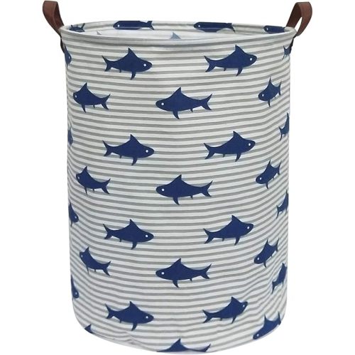 CLOCOR Kids Laundry Basket,Shark Toy Storage Bins,Baby Clothes Hamper,Round Gift Basket with Handles for Bedroom Nursery,Toddler Room Decor (Shark)