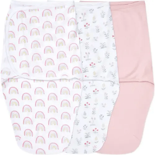 aden + anais Easy Swaddle Wrap, Newborn Wearable Swaddle Blanket, Adjustable Fasteners, 100% Cotton, 3 Pack, 0-3 Months, Spring Flower