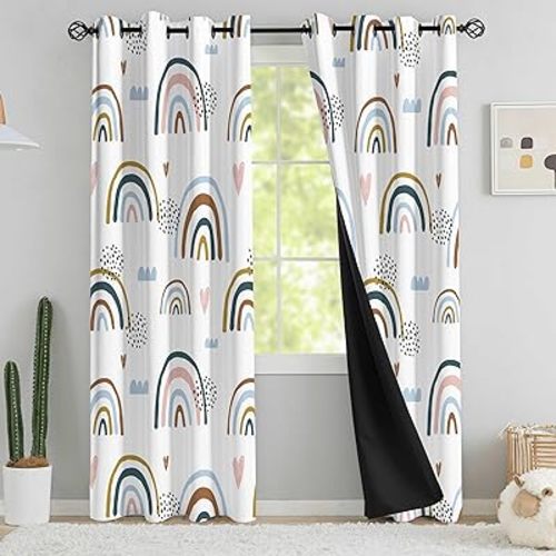 chiinvent Blackout Rainbow Curtains for Kids Cute Rainbow Room Darkening Window Curtains Decorative Cartoon Black Out Curtain for Girls Bedroom Nursery, C2, 52" x 84", 2 Panels (90% Blackout)