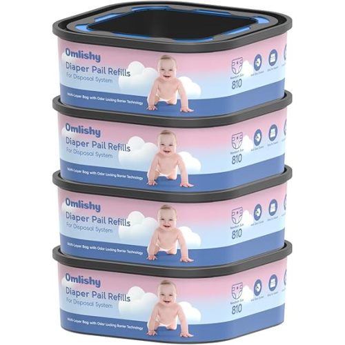 Jumbo Square Bags Refill Compatible with Diaper Genie Compact, Select Pails (Not Fit Classic), Max Order Control, Disposal Bag Refills with Continuous Film, Holds Up to 810 Newborn Diapers, 4 Pack