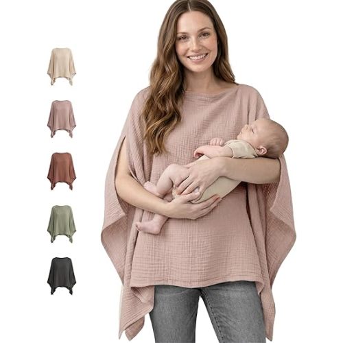 Konssy Muslin Nursing Cover for Breastfeeding, 360° Full Privacy Breathable 100% Cotton Breastfeeding Cover, Multi-use