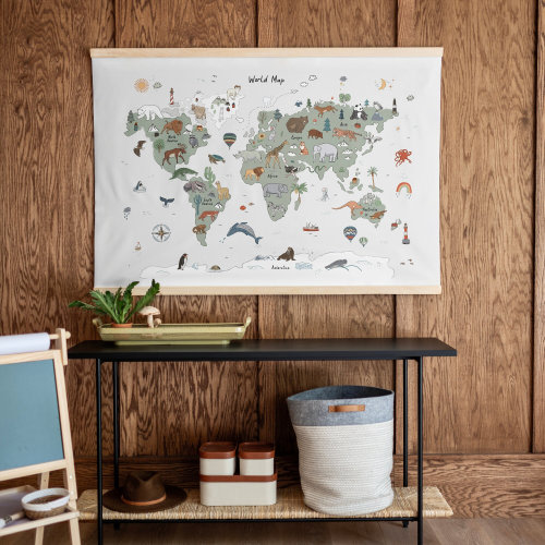Oversized Kids Room Art | Classroom Wall Art Tapestry | Playroom Decor | Classroom Decor | World Animal Map | Homeschool Art | 411