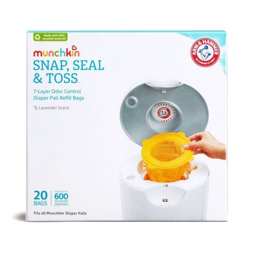 Munchkin Arm & Hammer Diaper Pail Snap, Seal And Toss Refill Bags, 600ct, 20pk