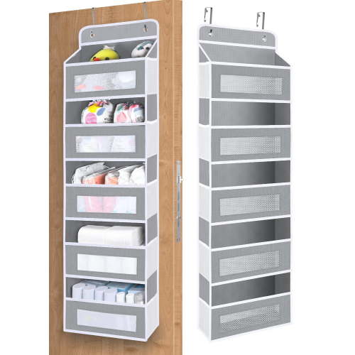 Over The Door Organizer Storage, 5 Shelf Hanging Door Organizer with 10 Large Capacity Pockets, Anti Tilt 44 lb Load Behind Door Storage for Bedroom, Bathroom, Pantry, Nursery