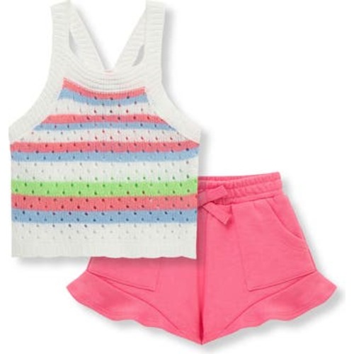 Stripe Open Stitch Sweater Tank & Cotton Knit Shorts Set