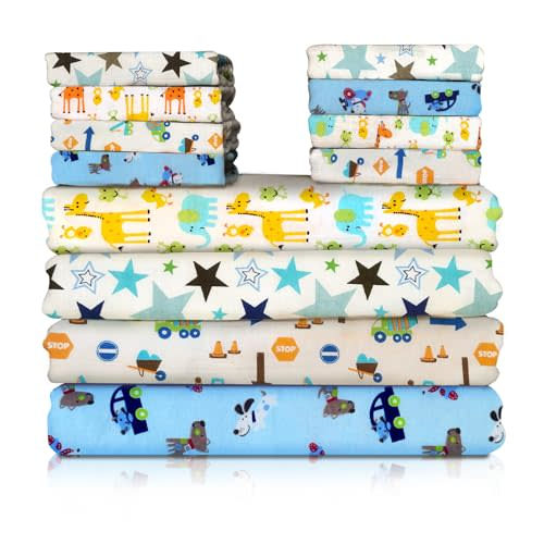 Omilion Receiving Blanket for Baby – 4 Pack – 30 inch x 30 inch – 100% Flannel Cotton - Mixed Patterned Designs – Includes Infant Washcloth 30 Pack