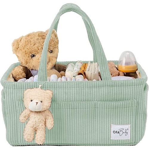 Baby Diaper Caddy & Nursery Storage Bin - Portable Organizer for Diapers & Baby Wipes - Newborn Essentials & Car Caddy (Green)