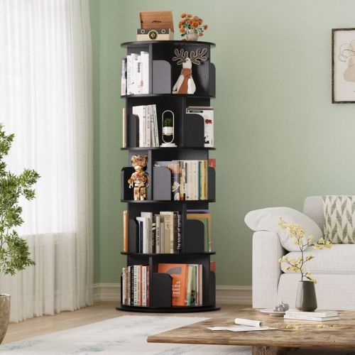 Aheaplus 4-tier/ 5-tier Bookshelf for Home Office, 360 Rotating, Corner Bookcase