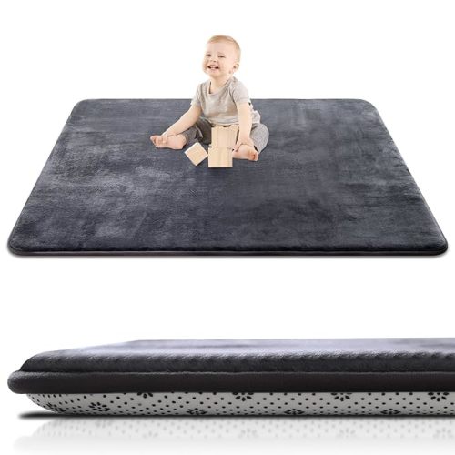 SEPARO Thick Baby Play Mat for Floor,50 x 50 Playpen Mat,Tummy Time Foam Mats,Ultra Soft Support & Plush Feel,Easy Care with Non-Slip Cushioned for Infant,Kids and Toddler Crawling, Dark Grey