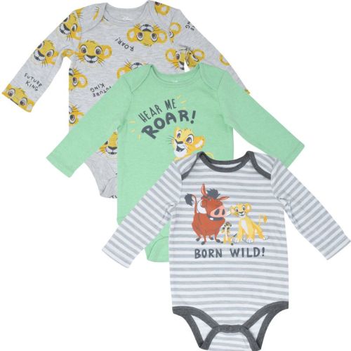 Disney Lion King Simba Timon Pumbaa Newborn Baby Boys 3 Pack Bodysuits 3-6 Months